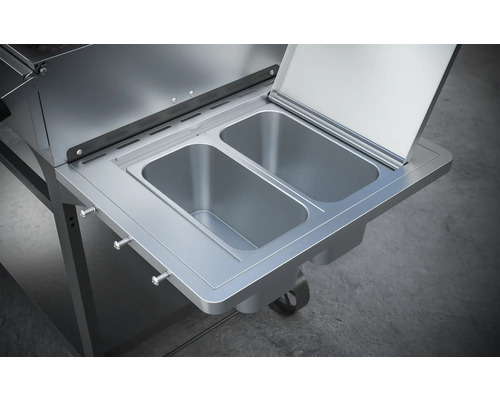 Table de barbecue en acier inoxydable avec deux récipients et un couvercle