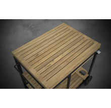 Chariot de service avec plateau en bois et structure en métal