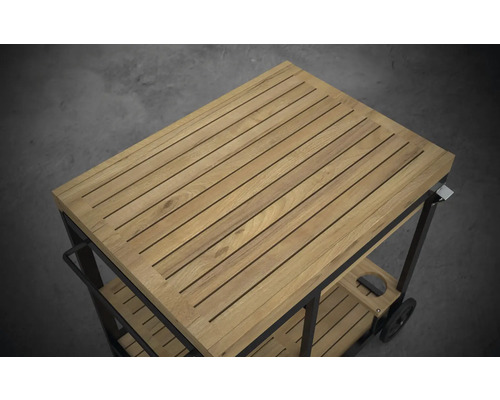 Chariot de service avec plateau en bois et structure en métal