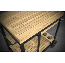 Chariot de grill avec surface en bois et cadre en métal