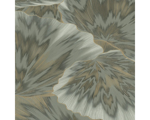 Papier peint à motif floral en gris et or