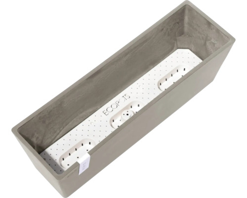 Grauer, rechteckiger Pflanzkasten mit Bewässerungseinsatz