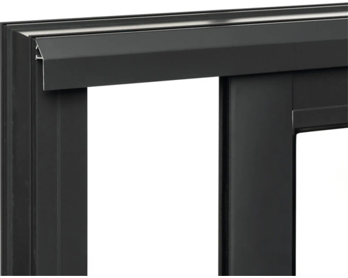 Detailansicht eines schwarzen Fensterrahmens