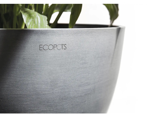 Detailansicht eines Pflanzgefäßes mit ECOPOTS Logo