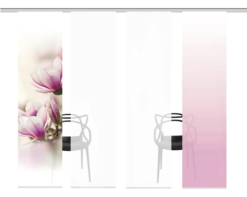 Schiebegardine mit Magnolienblüten und Farbverlauf für Fensterdekoration