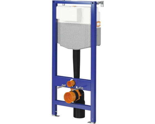 Bâti-support pour WC avec réservoir de chasse et tuyaux de raccordement.