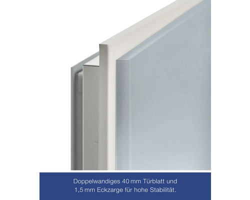 Doppeltürblatt mit 40 mm Dicke und 1,5 mm Eckzarge für hohe Stabilität