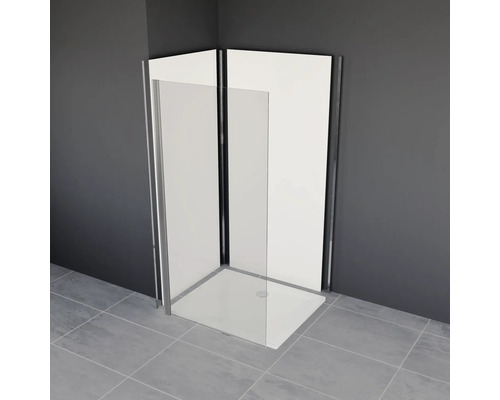 Douche d''angle avec receveur et paroi en verre