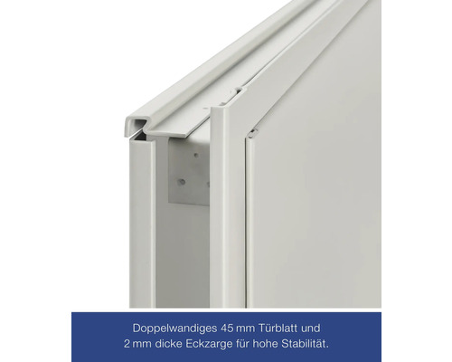 Detailansicht eines doppelwandigen 45 Millimeter Türblatts mit 2 Millimeter dicker Eckzarge