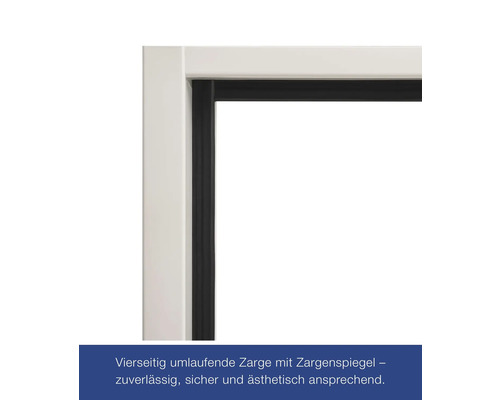 Detailansicht einer weißen Türzarge mit umlaufender Dichtung