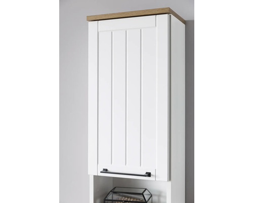 Armoire haute avec porte, plateau en bois et poignée