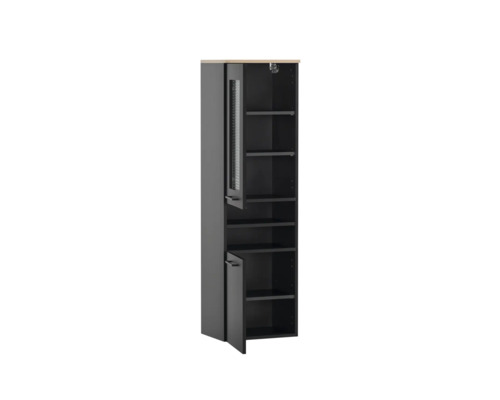 Armoire de salle de bain étroite avec étagères et deux portes