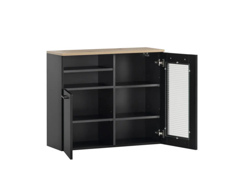 Armoire avec étagères et une porte en verre cannelé