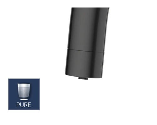 Gros plan du robinet avec le symbole Pure