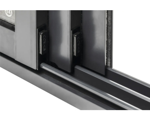 Detailansicht eines Schiebefensters mit Schiebemechanismus