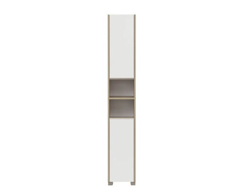Armoire haute avec deux portes et étagères ouvertes pour la salle de bain