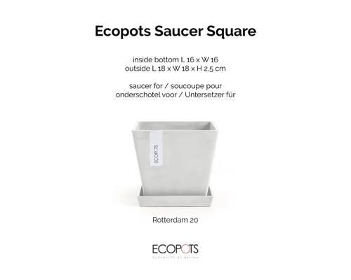 Ecopots soucoupe carrée, en plastique, pour une utilisation en intérieur