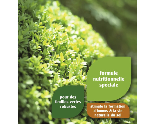 Formule nutritionnelle spéciale pour des feuilles vertes robustes, stimule la formation d''humus et la vie naturelle du sol.