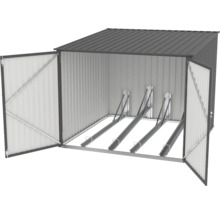 Garage à vélos avec portes ouvertes et range-vélos intégrés