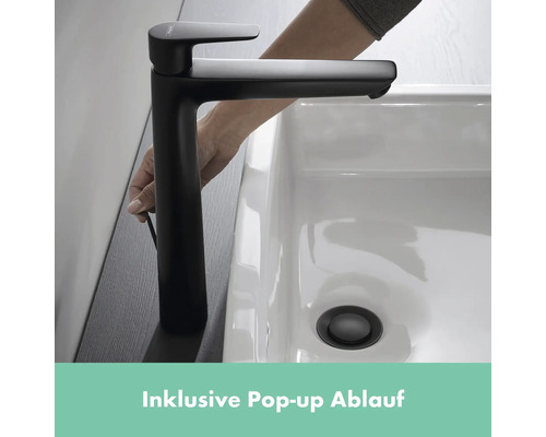 Robinet de lavabo noir avec vidage tirette sur un lavabo