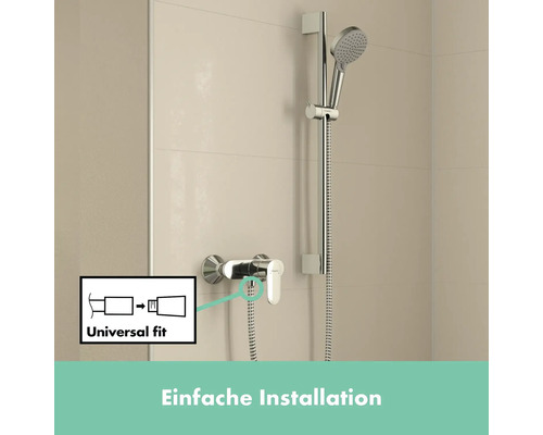 Brausegarnitur mit Duschstange und Mischbatterie im Badezimmer