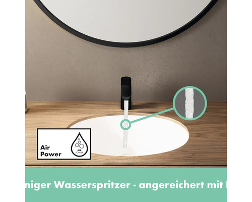 Robinet de lavabo avec technologie Air Power et symbole correspondant