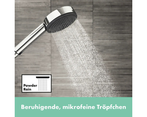 Douchette avec jet d''eau et symbole pour le type de jet Powder Rain