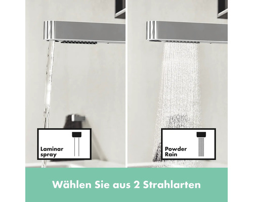 Duschkopf mit zwei Strahlarten: Laminarstrahl und Powder Rain