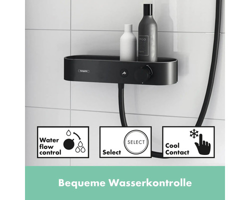Komfortable Wasserkontrolle mit Hansgrohe Duschsystem und Shampooablage