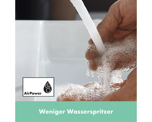 Wasserstrahl aus einem Wasserhahn, AirPower Logo
