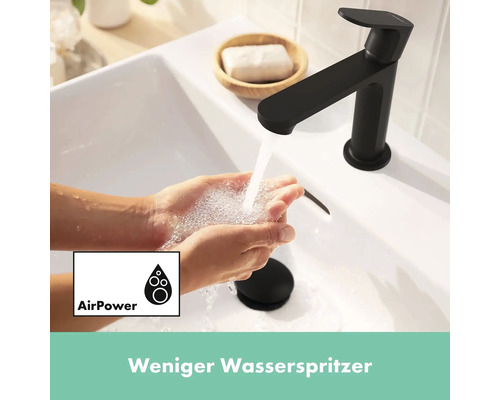 Robinet de lavabo avec eau courante et symbole AirPower pour moins d''éclaboussures