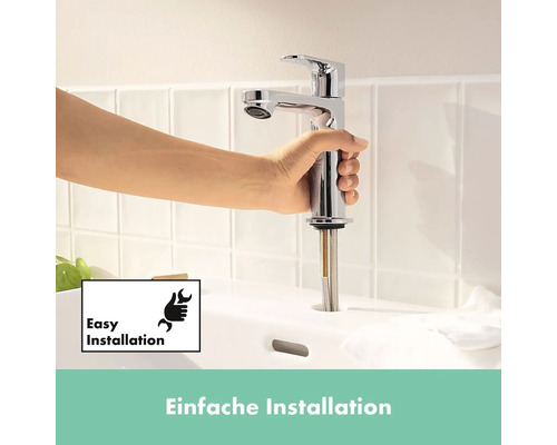 Installation d''un robinet dans un lavabo de salle de bain avec symbole d''installation facile