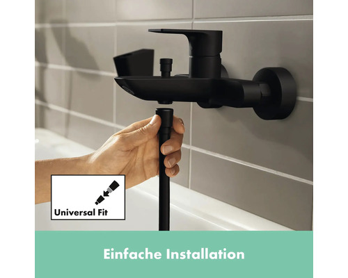 Armatur in Schwarz mit Duschschlauchanschluss für einfache Installation im Badezimmer