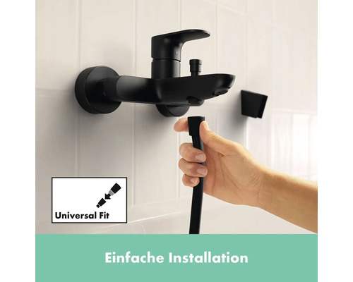 Schwarze Duscharmatur zur Wandmontage mit Duschschlauch für einfache Installation