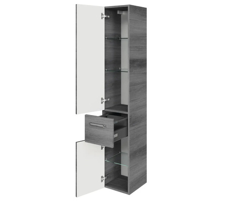 Armoire haute de salle de bain avec étagères, tiroir et portes