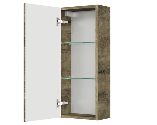 Offener Spiegelschrank mit Holzeffekt und Glasablagen für das Badezimmer