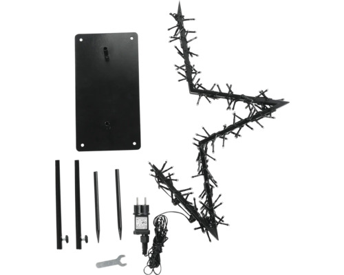 Étoile LED décorative avec accessoires pour l''extérieur.