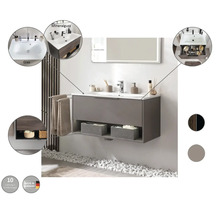 Badmöbel-Set FACKELMANN B.Paris BxHxT 705 x 493 x 465 mm Frontfarbe cubanit grey mit Glaswaschtisch