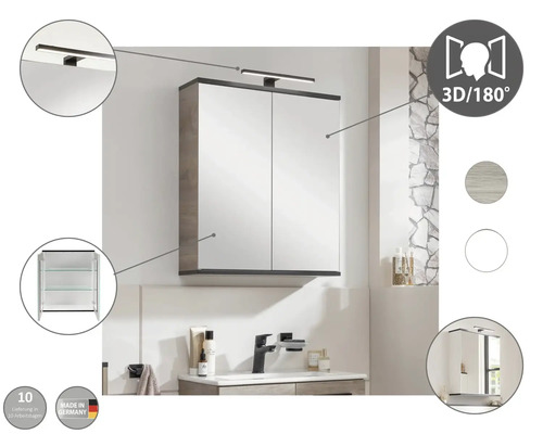 Spiegelschrank im Badezimmer mit Beleuchtung und Glasablagen