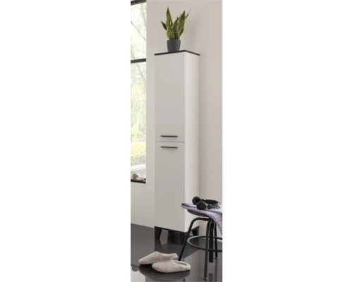 Haut meuble de salle de bain avec deux portes et poignées noires