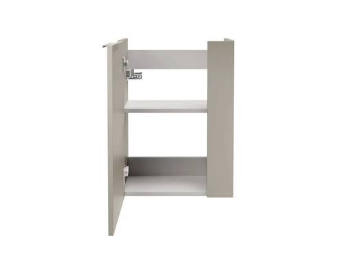 Offener Badezimmerschrank mit zwei Regalböden