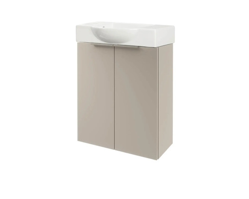 Meuble sous-lavabo avec deux portes et un lavabo blanc