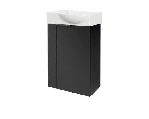 Waschtischunterschrank mit einem Waschbecken aus Keramik