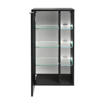 Armoire de toilette ouverte avec étagères en verre