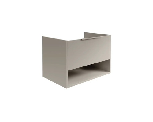 Meuble sous-lavabo avec un tiroir et un compartiment ouvert.