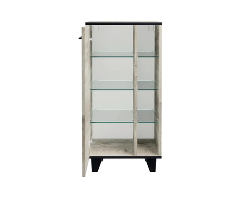 Vitrine avec porte et étagères en verre