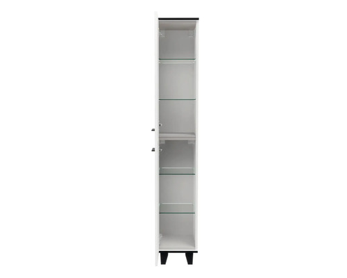 Armoire haute de salle de bain blanche avec étagères en verre