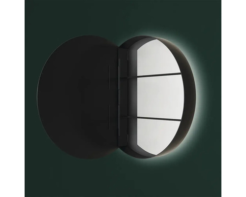 Armoire de toilette ronde ouverte avec éclairage et étagères