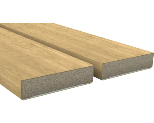 Zwei Holzplatten mit einer Spanplattenkernstruktur