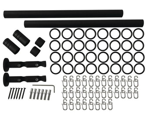 Gardinenstangenset mit Stange, Trägern, Ringen, Haken und Befestigungsmaterial